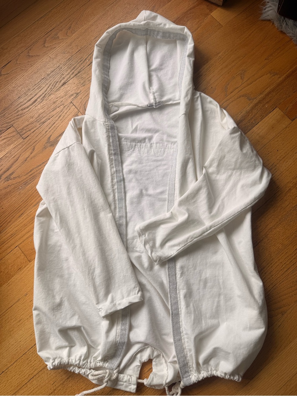 Made in Italy White Hooded Jacket Silver Sequin Embellished Back Statement